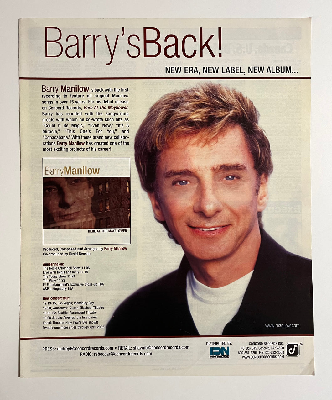 Barry Manilow - 11” x 13” Trade Ad