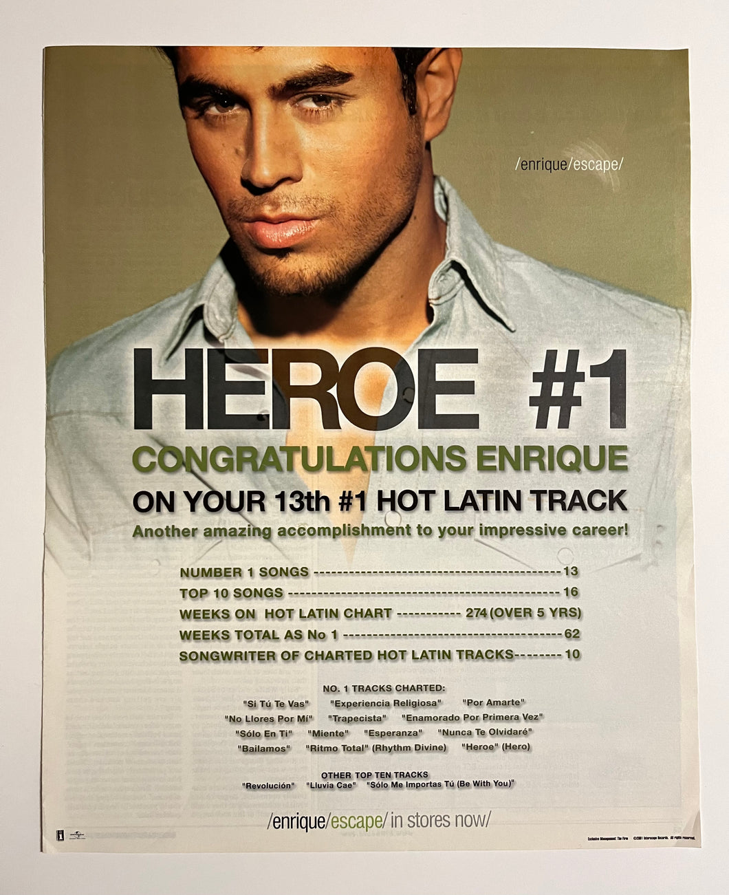 Enrique Iglesias - 11” x 13” Trade Ad