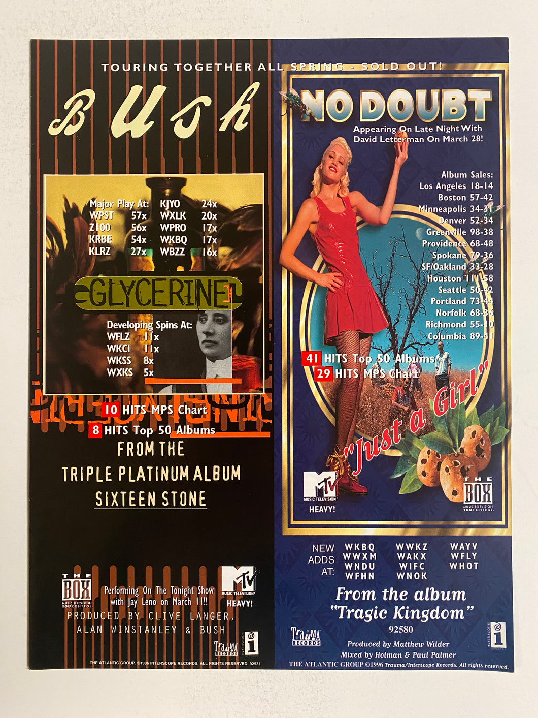 Bush / No Doubt - 8 1/2” x 11” Trade Ad #2