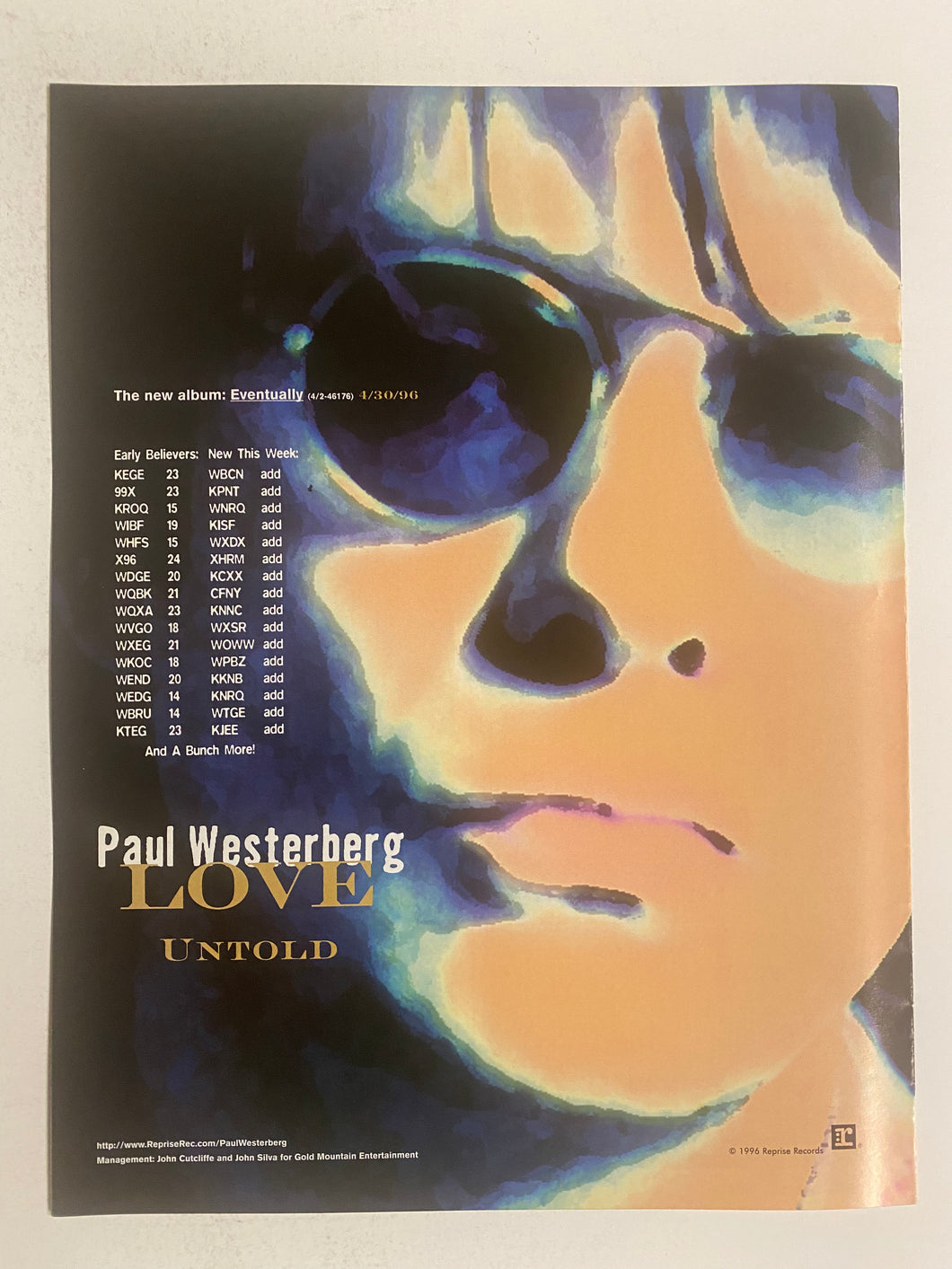 Paul Westerberg - 8 1/2” x 11” Trade Ad #2