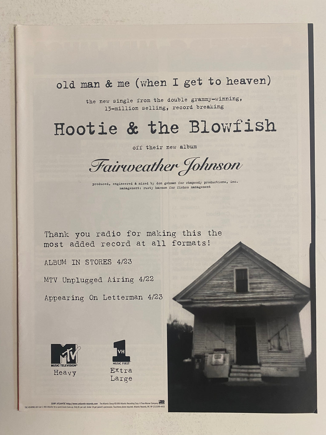 Hootie & The Blowfish - 8 1/2” x 11” Trade Ad #3