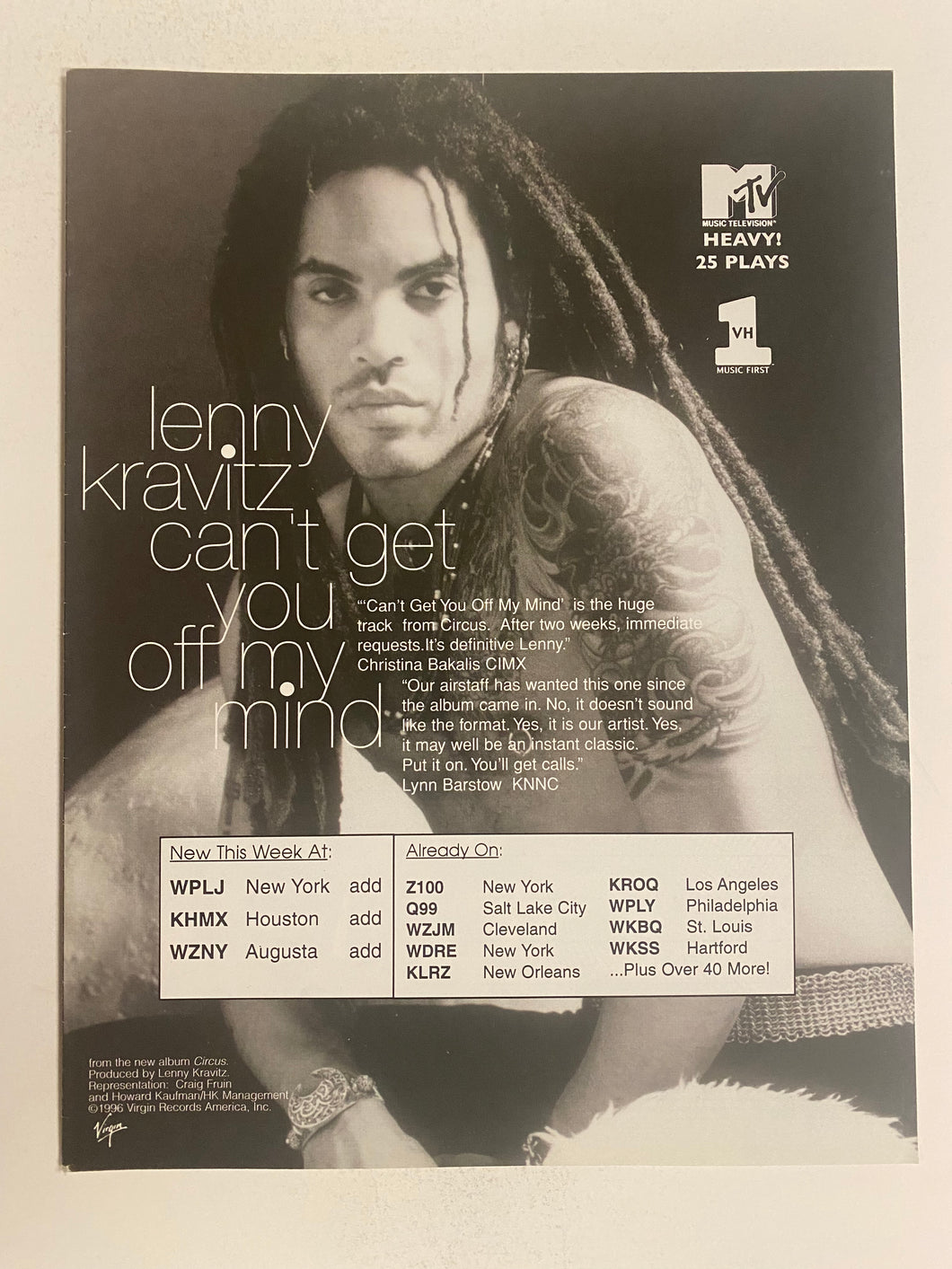 Lenny Kravitz - 8 1/2” x 11” Trade Ad #1