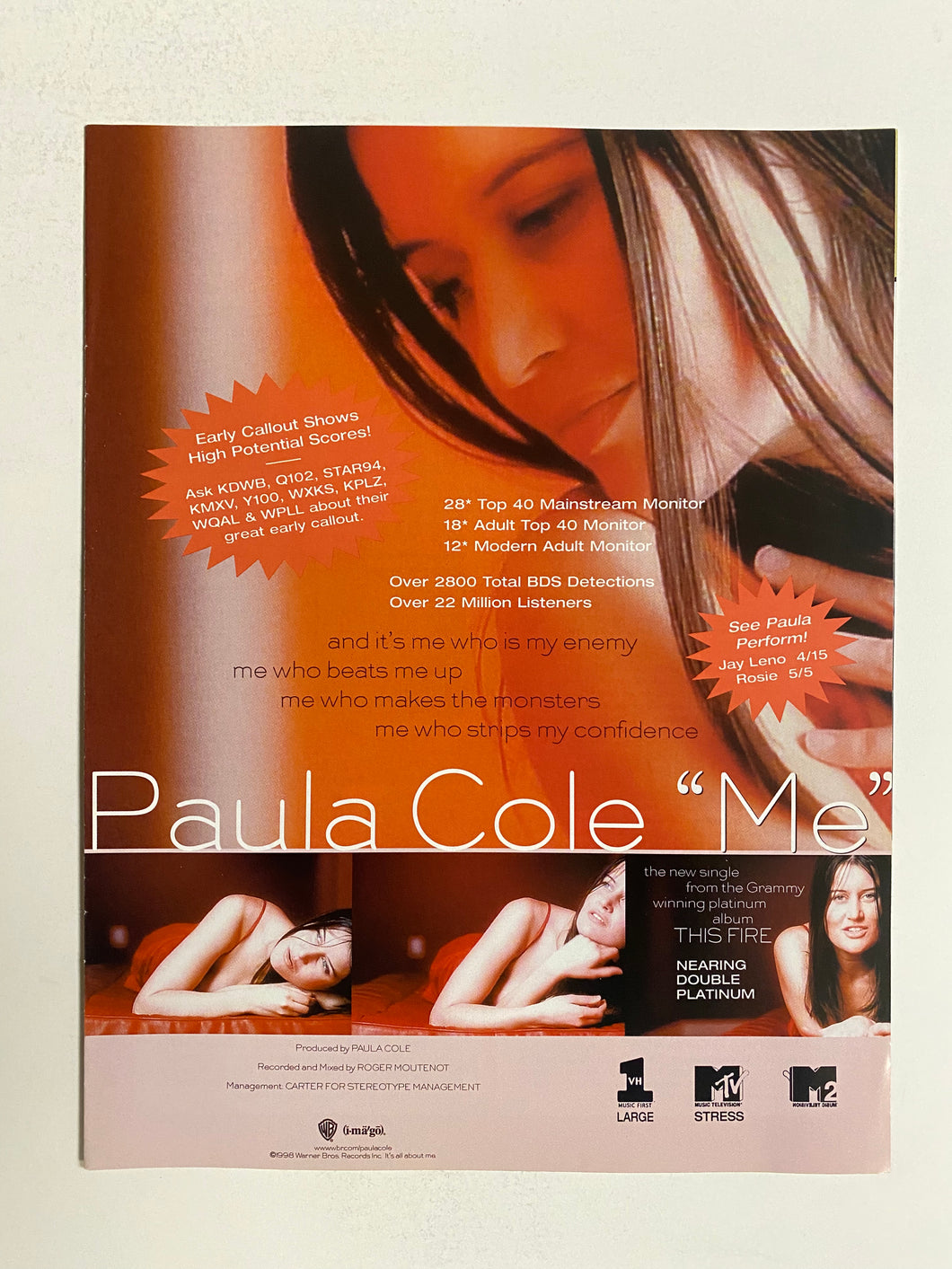 Paula Cole - 8 1/2” x 11” Trade Ad