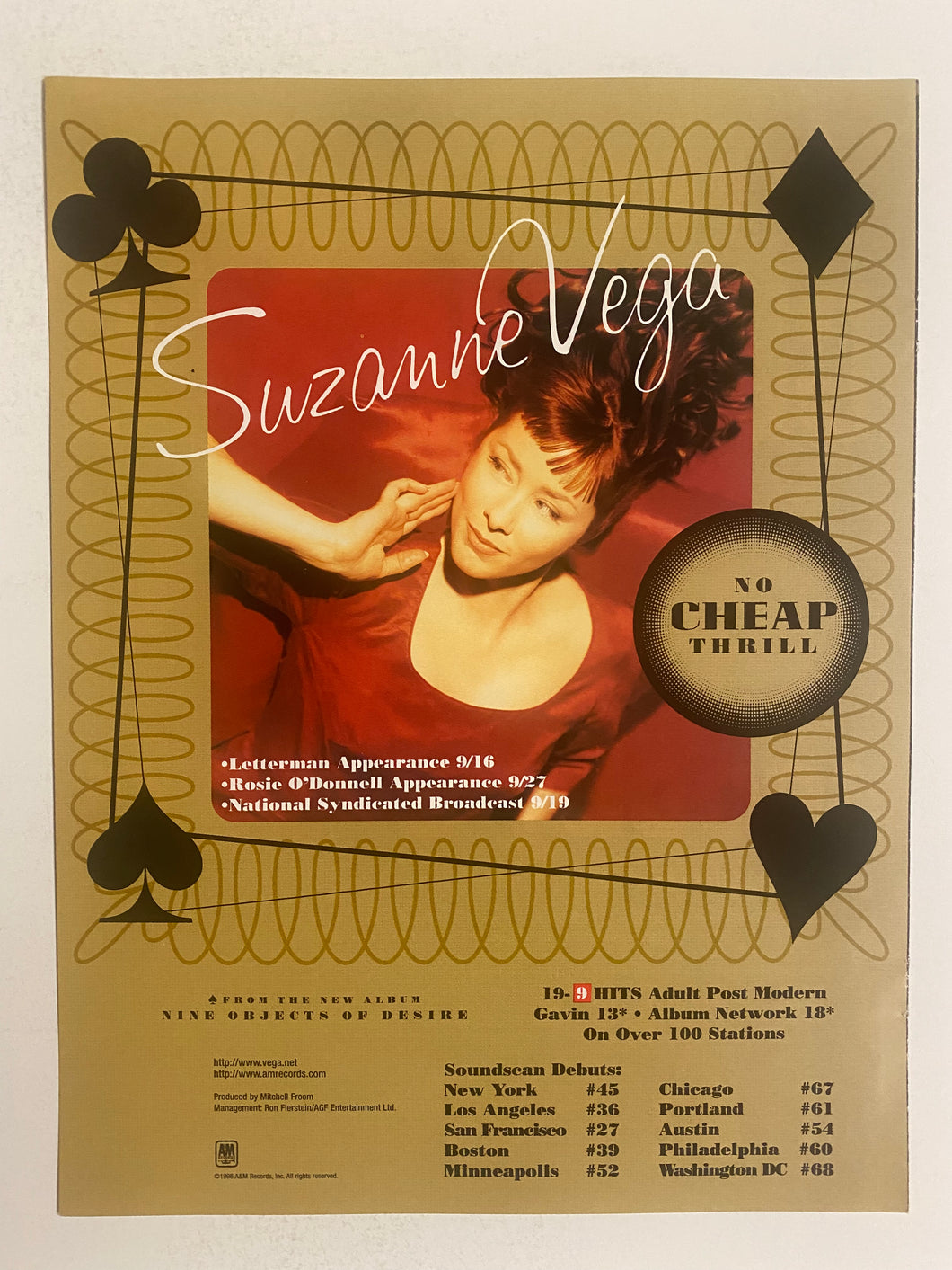 Suzanne Vega - 8 1/2” x 11” Trade Ad #1