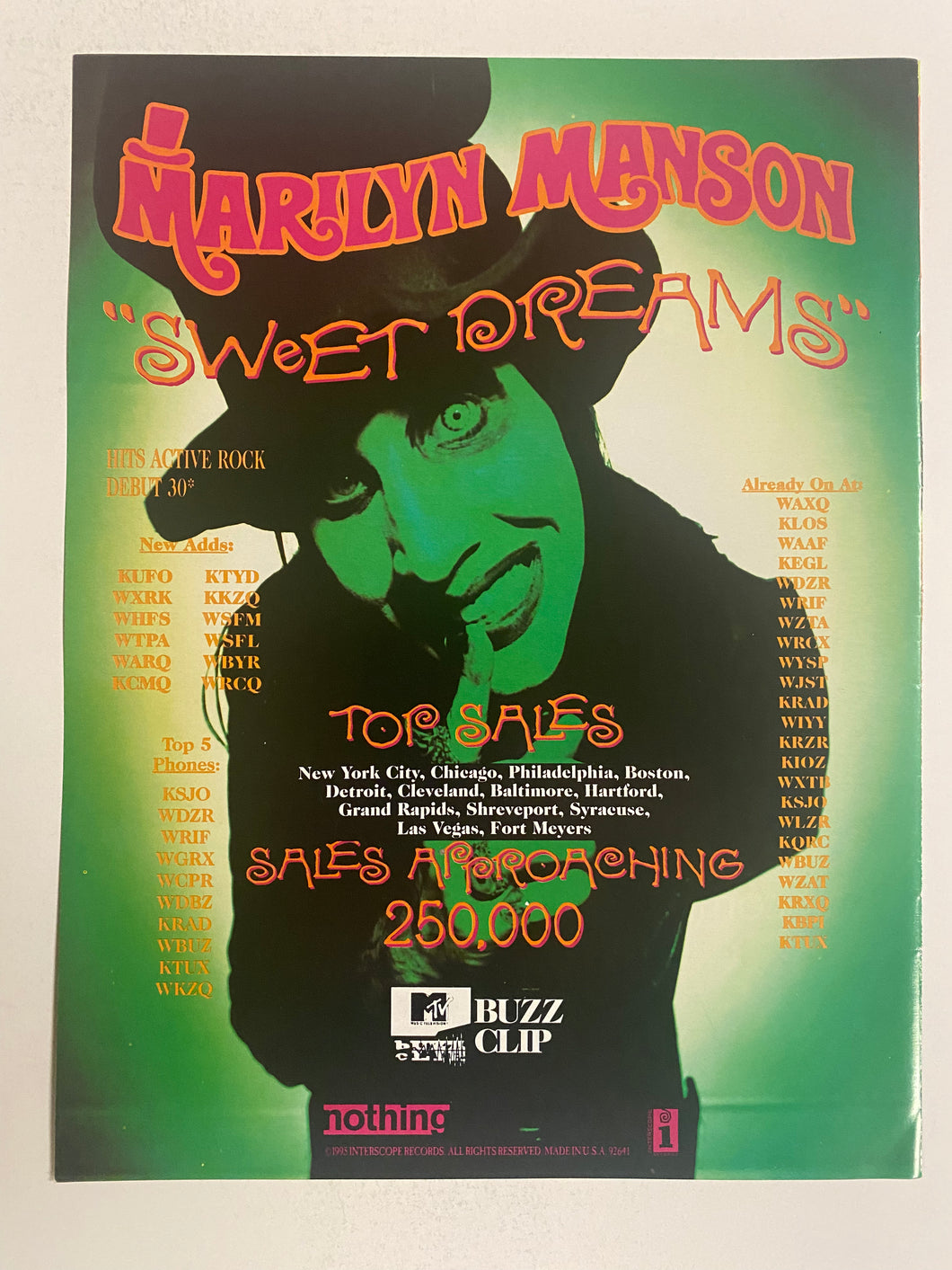 Marilyn Manson - 8 1/2” x 11” Trade Ad #3