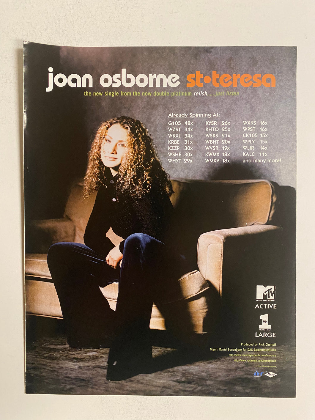 Joan Osborne - 8 1/2” x 11” Trade Ad #2