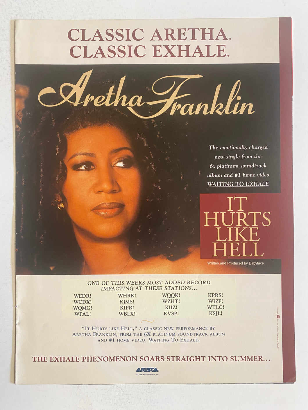 Aretha Franklin - 8 1/2” x 11” Trade Ad