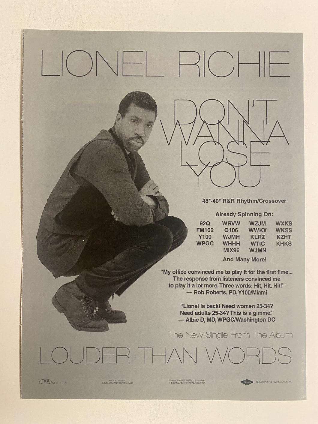 Lionel Richie - 8 1/2” x 11” Trade Ad #7