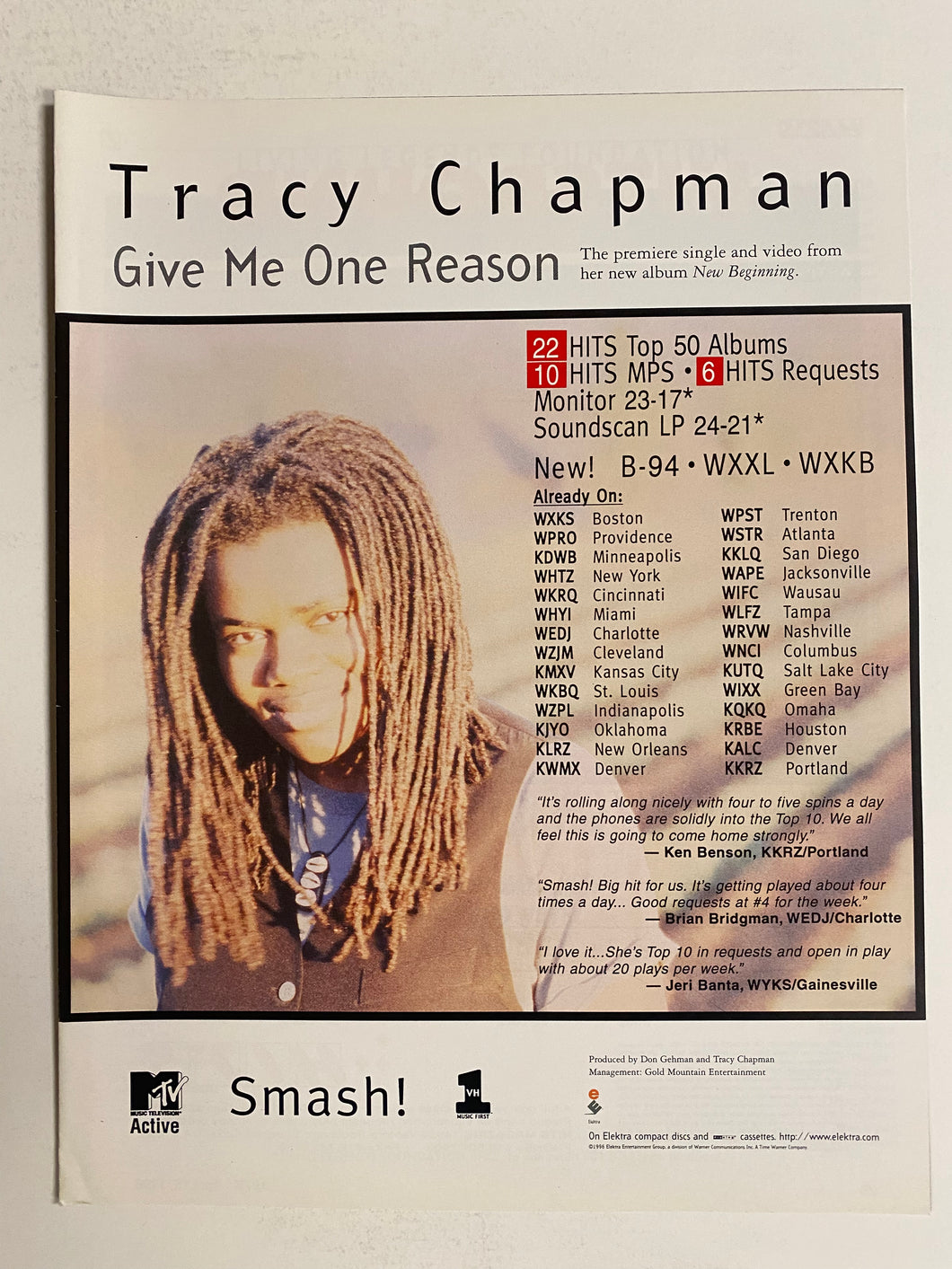 Tracy Chapman - 8 1/2” x 11” Trade Ad #6