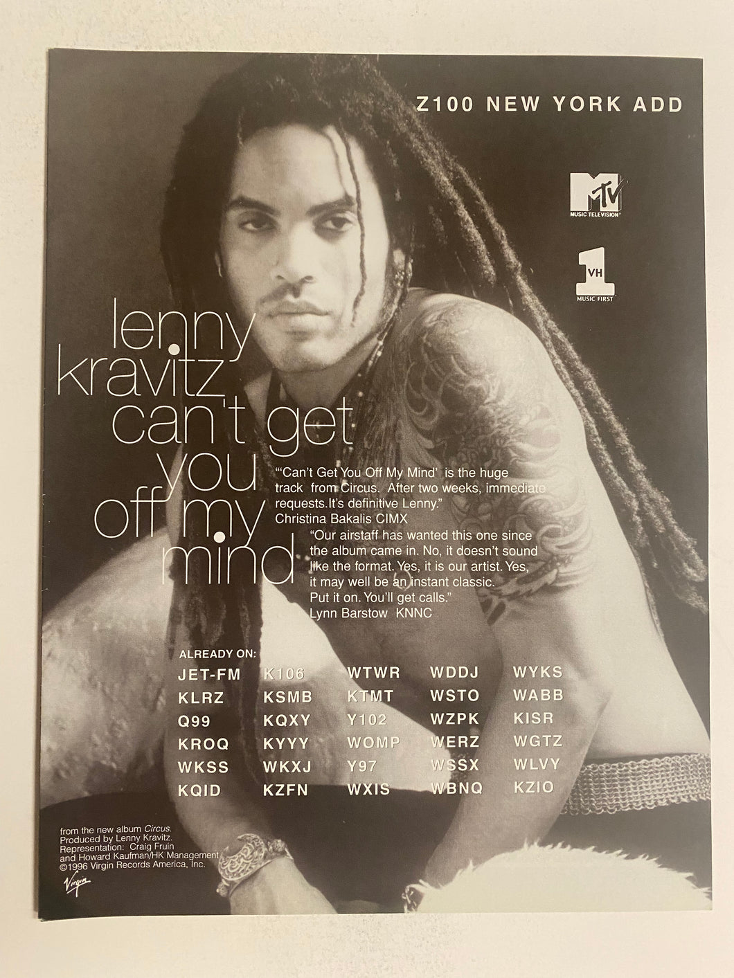 Lenny Kravitz - 8 1/2” x 11” Trade Ad #2